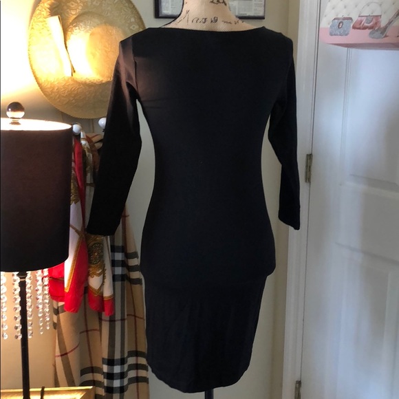 H&M BASIC BOAT NECK BLACK BODYCON DRESS SZ XS - Picture 4 of 5